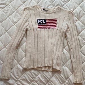Ralph Lauren white sweater with american flag
